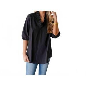 NEW CARYN LAWN kit ruffled v-neck top in black